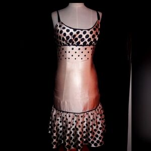 BEBE Blush Silk Polka Dot Dress W/ribbon Straps size S